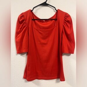 Orange Fluffy Half Sleeve Top